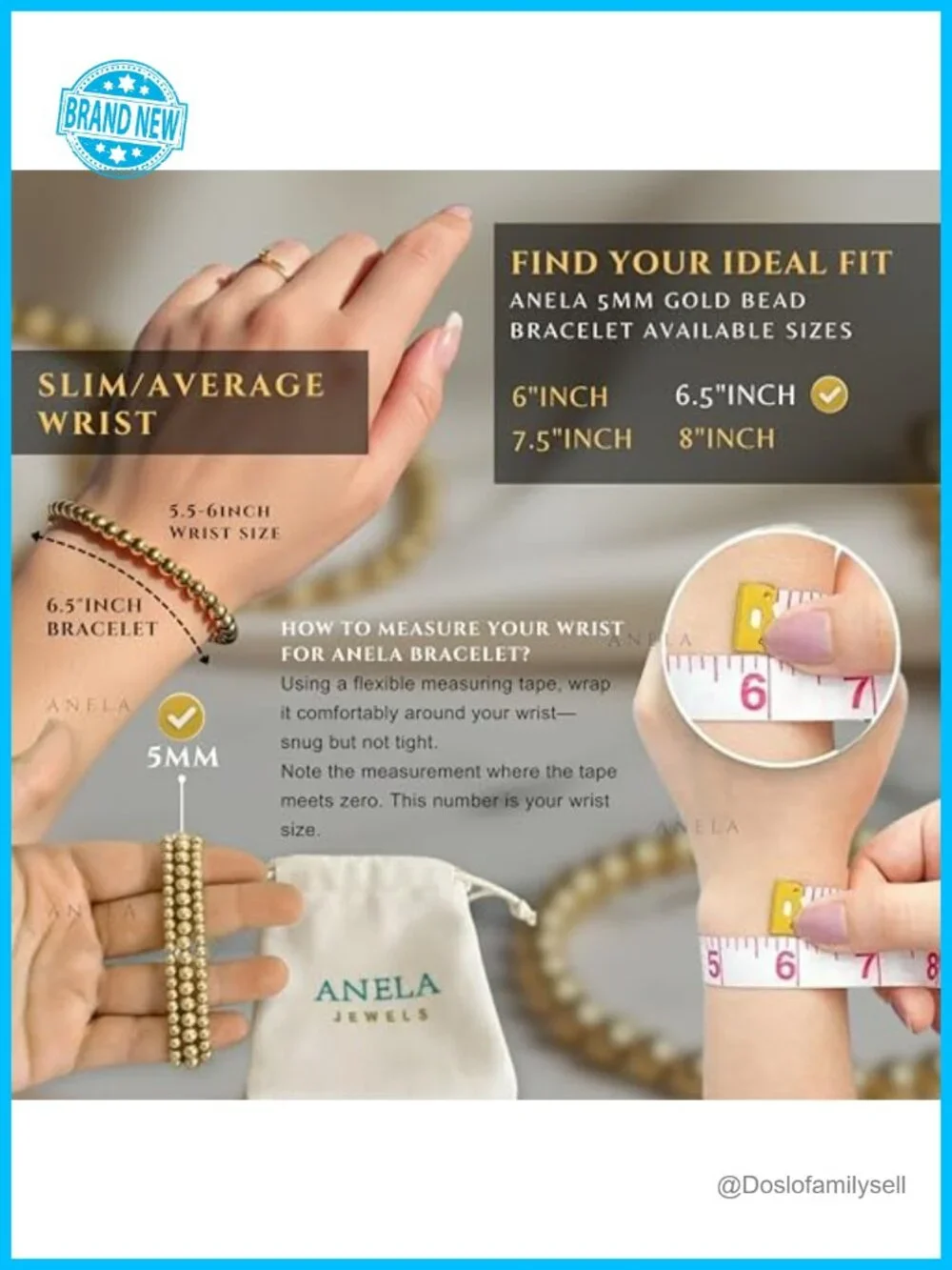 14k Gold Filled Beaded Stretch Bracelet 5mm Stackable Waterproof Handmade
